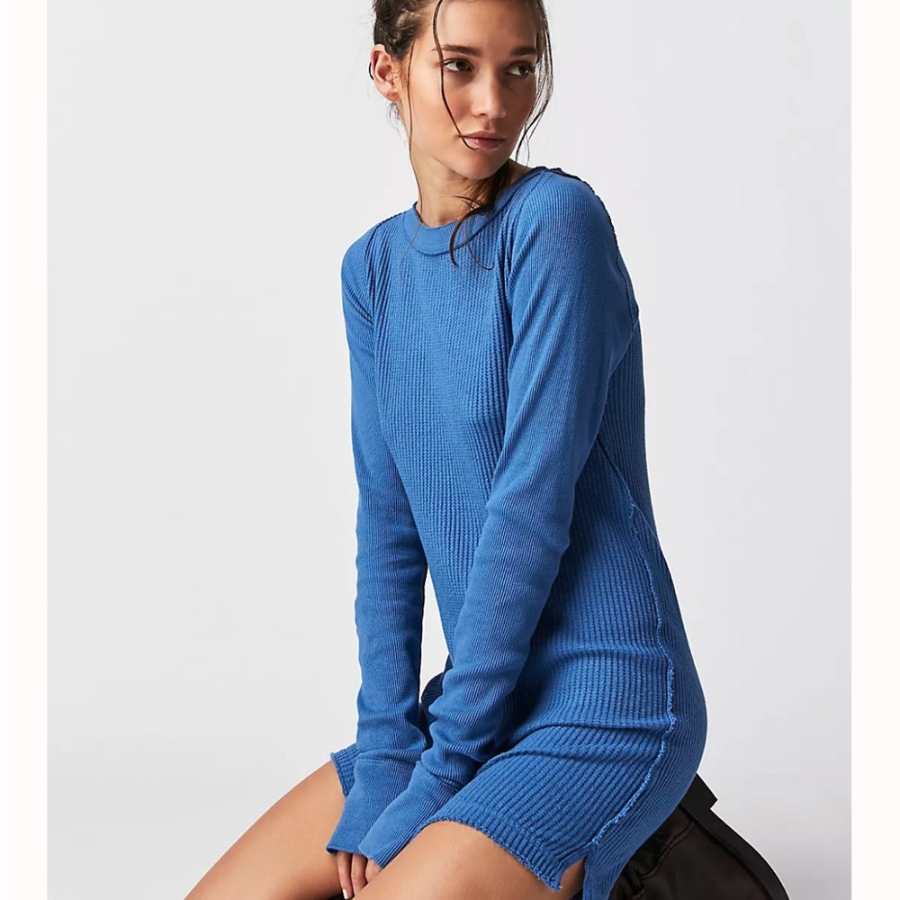Free People Care FP Honey B Crew Neck • M • Copenhagen Blue